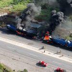 Tragedia en la Tampico-Mante: choque entre tráileres deja tres muertos y unidades calcinadas